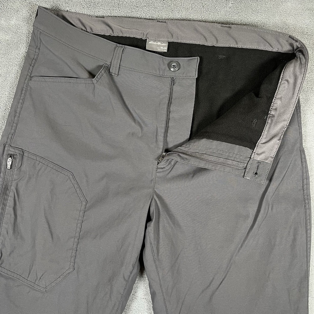 Eddie Bauer Lined Canvas Pants Mens 38x32 Fleece Flannel Workwear Brown - Picture 4 of 9